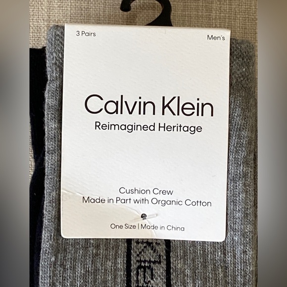 Calvin Klein Men’s Reimagined Heritage Cushion Crew 3 Pairs Grey Mix - Picture 3 of 12